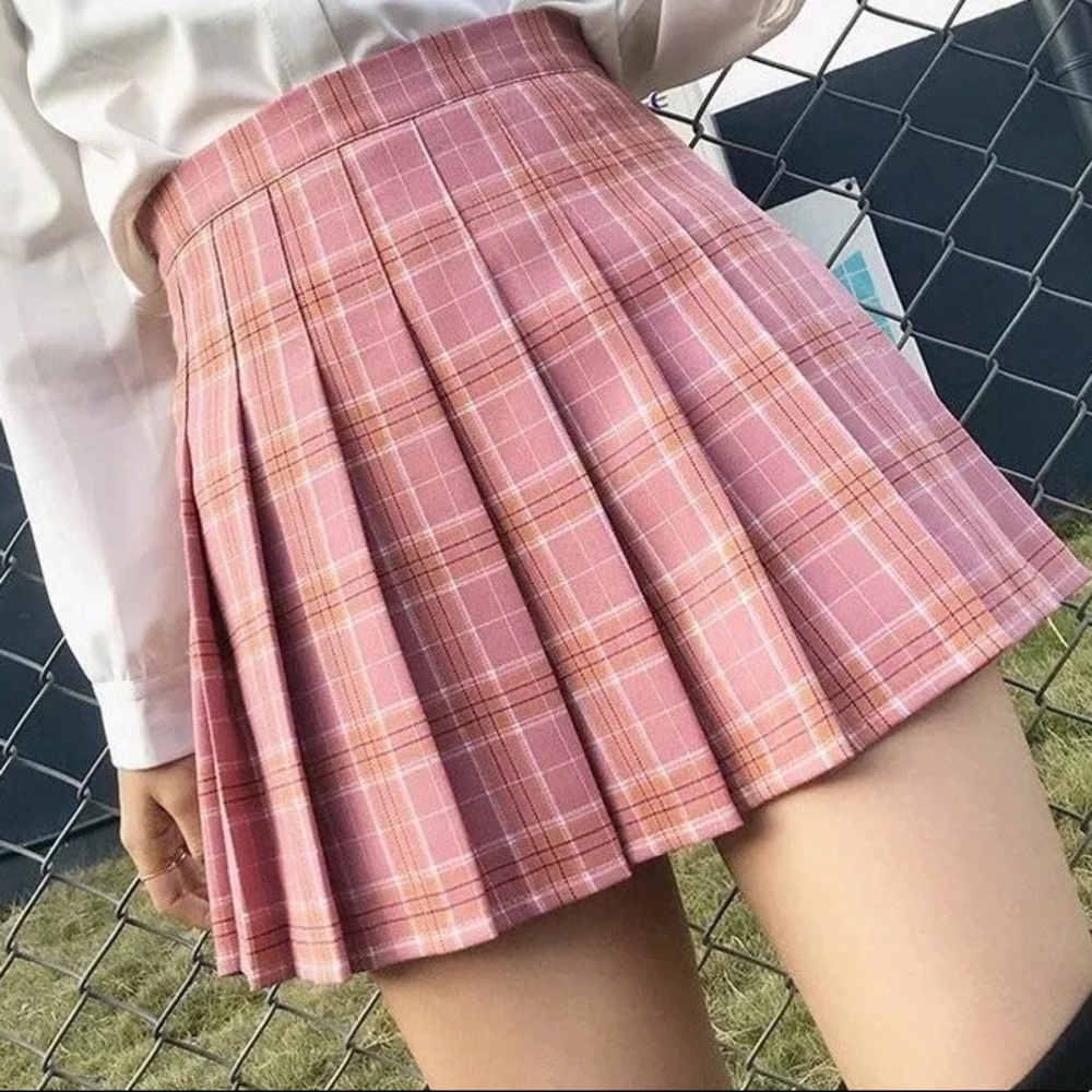 New Pink & Yellow Plaid Pleat Tennis Skirt Skort
